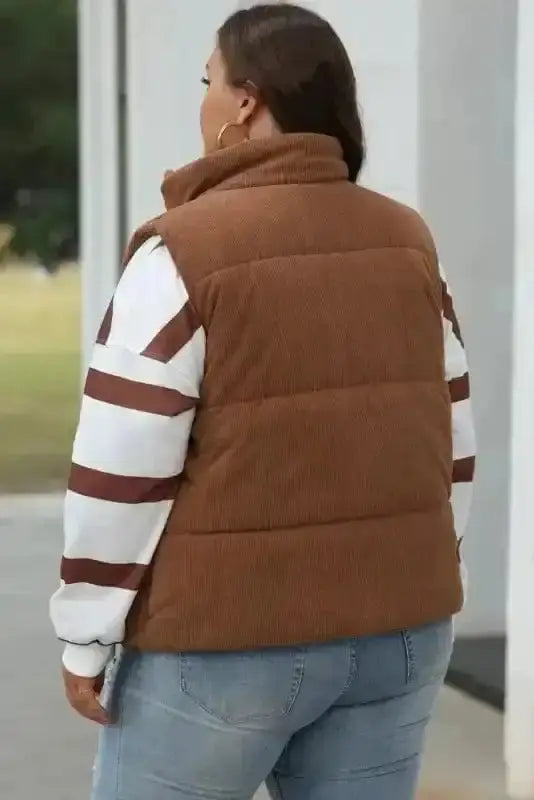 Puffer Vests Corduroy Stand Neck Puffer Vest