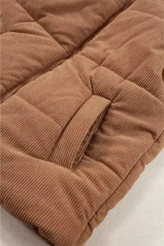 Puffer Vests Corduroy Stand Neck Puffer Vest