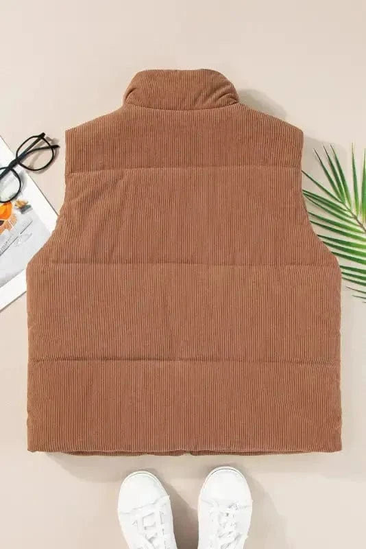 Puffer Vests Corduroy Stand Neck Puffer Vest