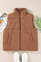 Puffer Vests Corduroy Stand Neck Puffer Vest