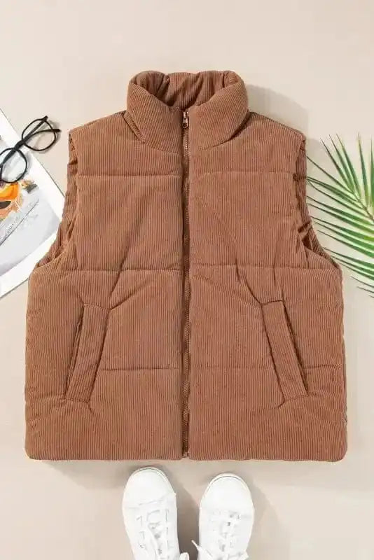 Puffer Vests Corduroy Stand Neck Puffer Vest