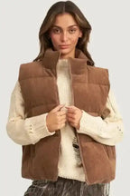 Puffer Vests Corduroy Stand Neck Puffer Vest
