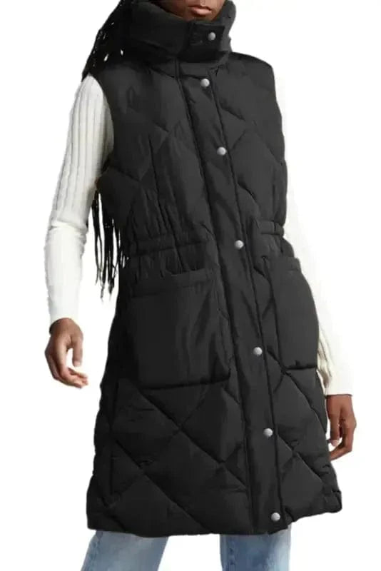 Puffer Vests Longline Quilted Puffer Vest - Stand Collar