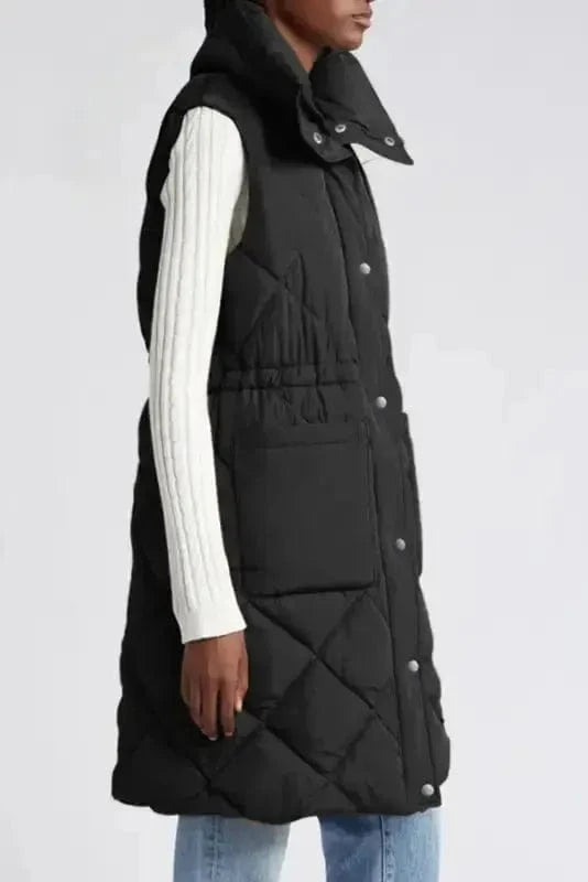Puffer Vests Longline Quilted Puffer Vest - Stand Collar