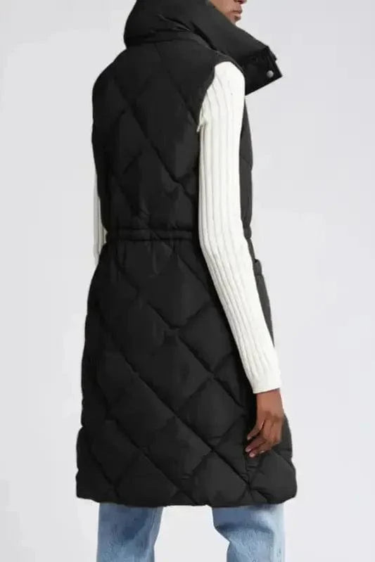 Puffer Vests Longline Quilted Puffer Vest - Stand Collar