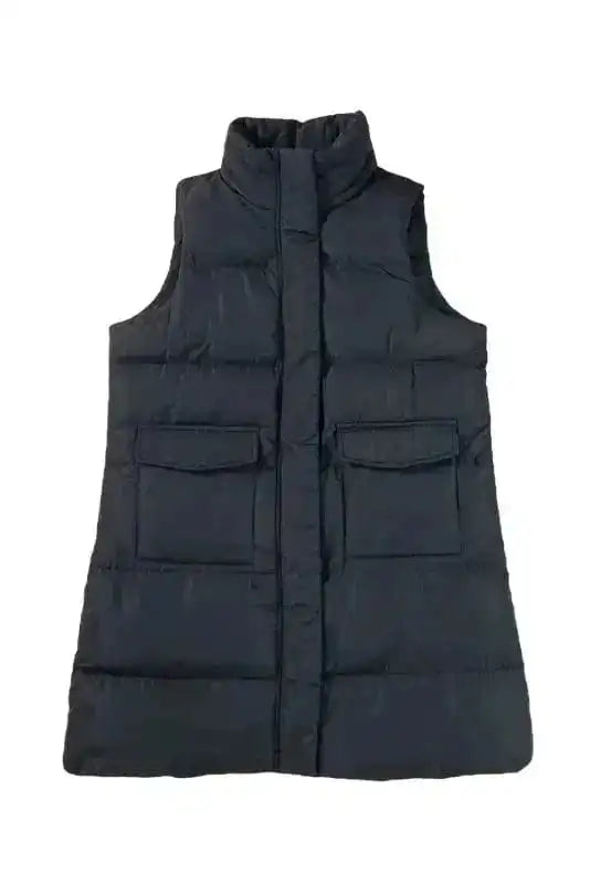 Puffer Vests Windproof Longline Puffer Vest - Black