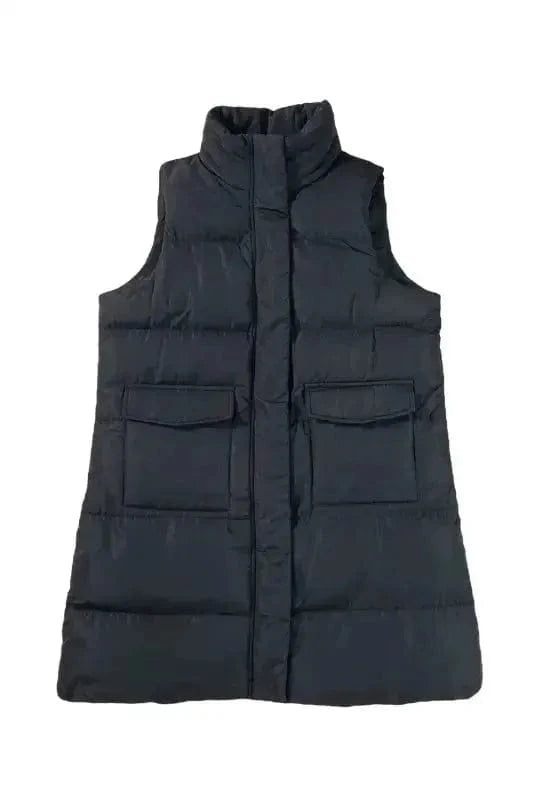 Puffer Vests Windproof Longline Puffer Vest - Black