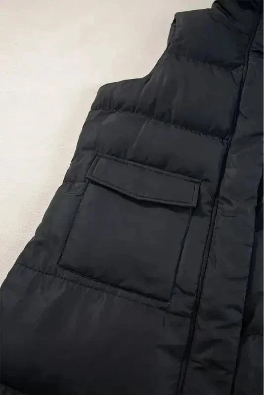 Puffer Vests Windproof Longline Puffer Vest - Black