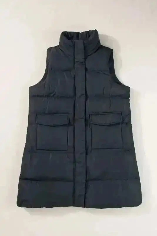 Puffer Vests Windproof Longline Puffer Vest - Black