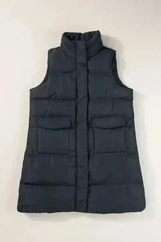 Puffer Vests Windproof Longline Puffer Vest - Black