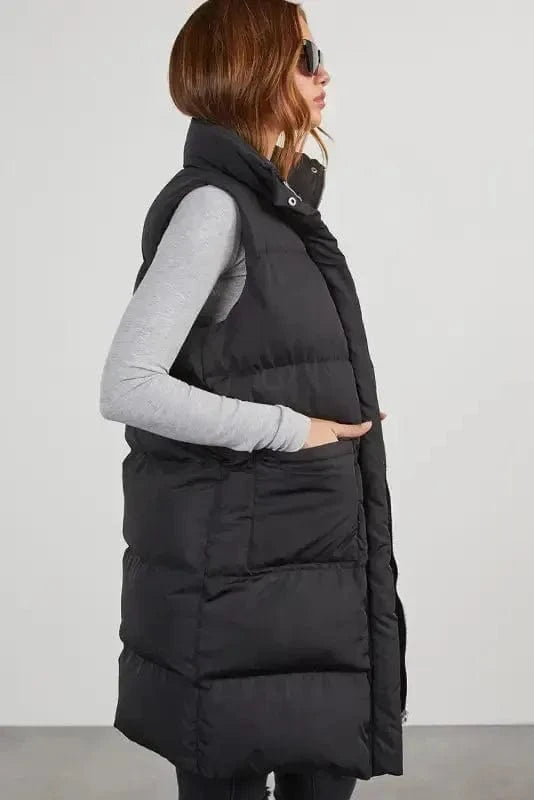 Puffer Vests Windproof Longline Puffer Vest - Black
