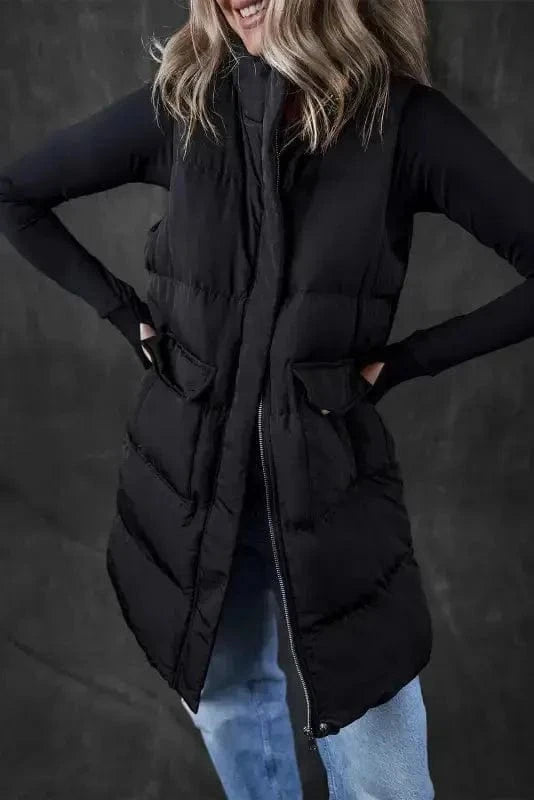 Puffer Vests Windproof Longline Puffer Vest - Black