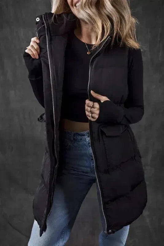 Puffer Vests Windproof Longline Puffer Vest - Black