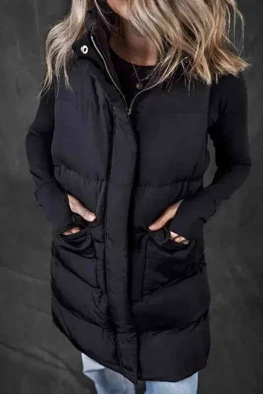 Puffer Vests Windproof Longline Puffer Vest - Black