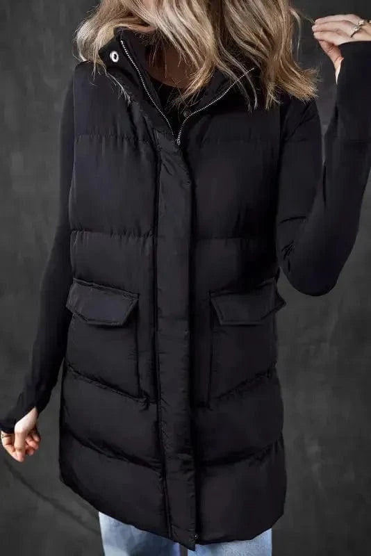 Puffer Vests Windproof Longline Puffer Vest - Black