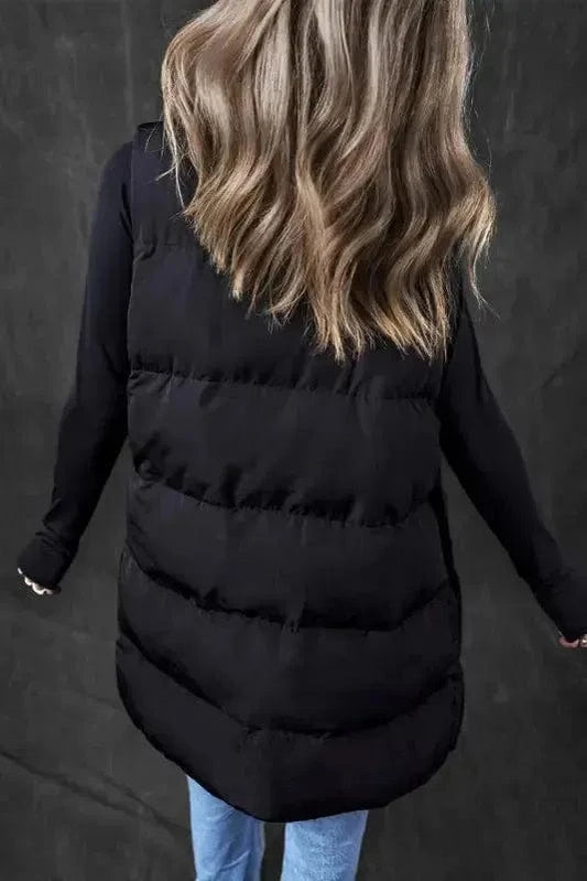 Puffer Vests Windproof Longline Puffer Vest - Black
