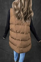 Puffer Vests Windproof Longline Puffer Vest - Coffee