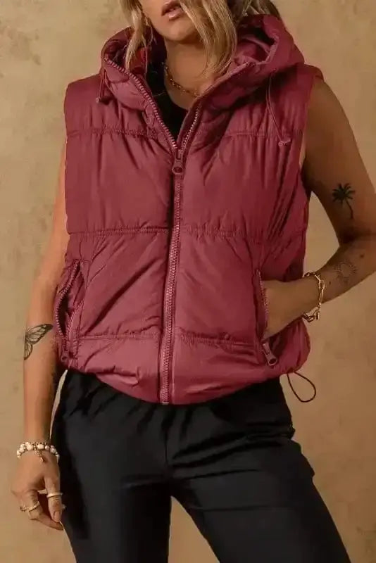 Puffer Vests Zip-up Hooded Puffer Vest