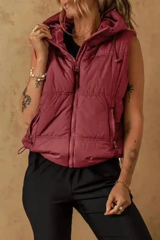 Puffer Vests Zip-up Hooded Puffer Vest