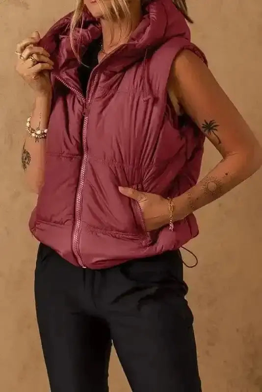 Puffer Vests Zip-up Hooded Puffer Vest