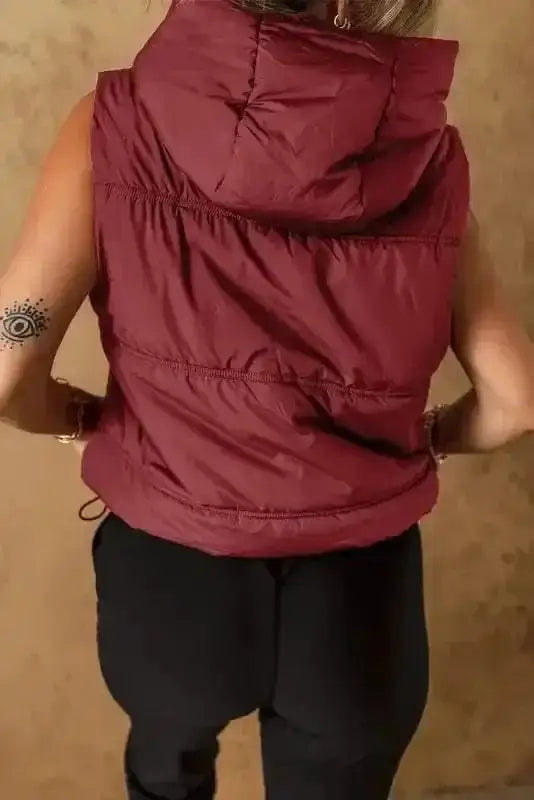 Hooded puffer vest back view — Fashionfitz UK