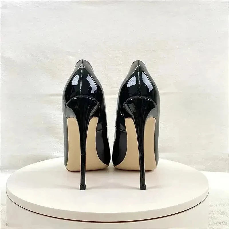 Pumps Black 12cm / 33 Black Lacquer Leather High Heels Stiletto Shoes