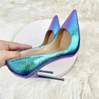 Close-up of Chameleon Heels - Versatile Pumps Stiletto showing detailed texture and vibrant color shift. Great for statement footwear collections.