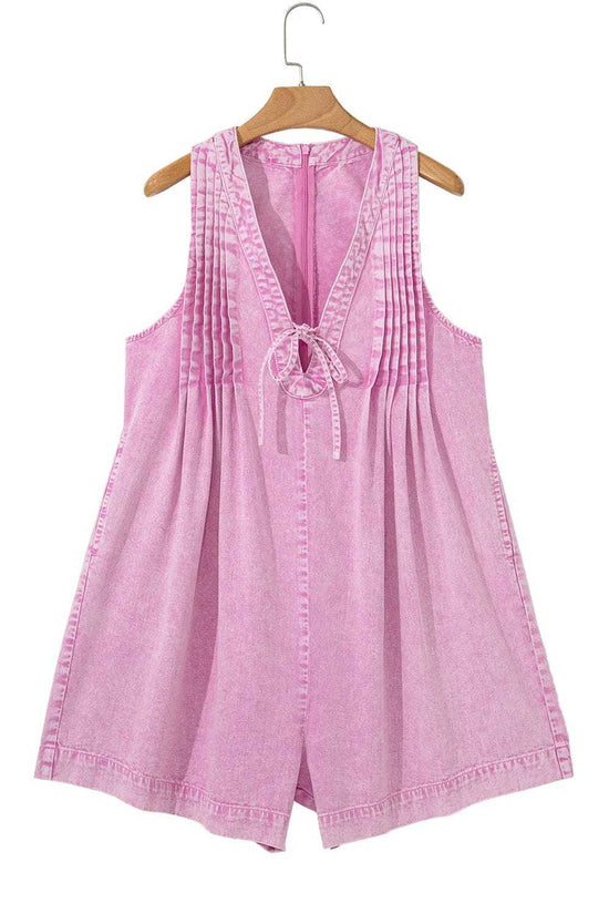 Rompers Bonbon Denim Pleat Romper