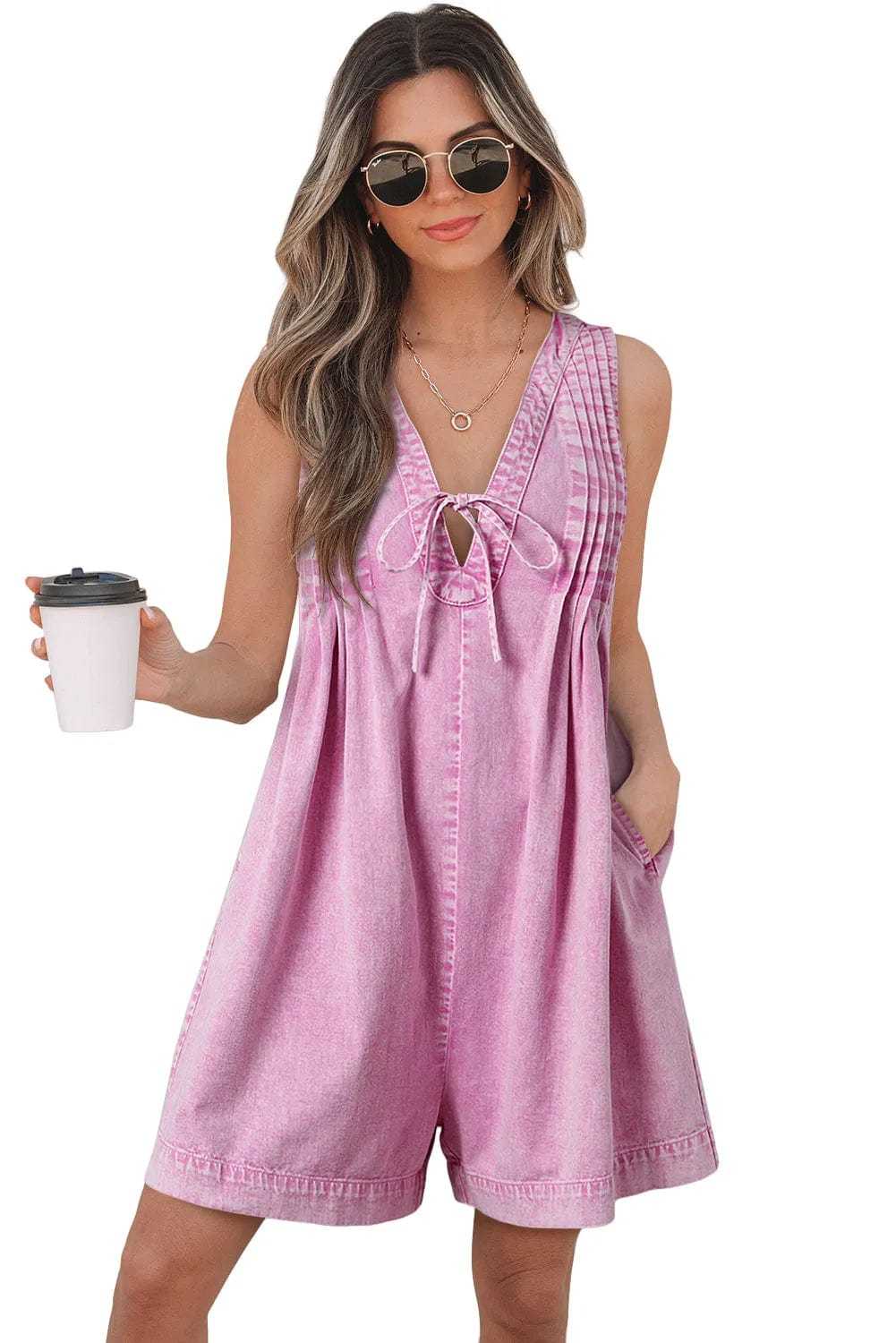 Rompers Bonbon Denim Pleat Romper
