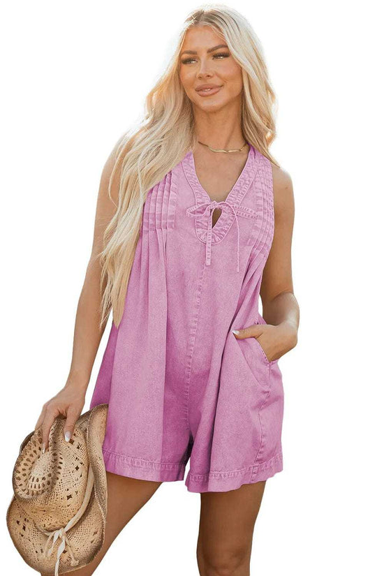 Rompers Bonbon Denim Pleat Romper