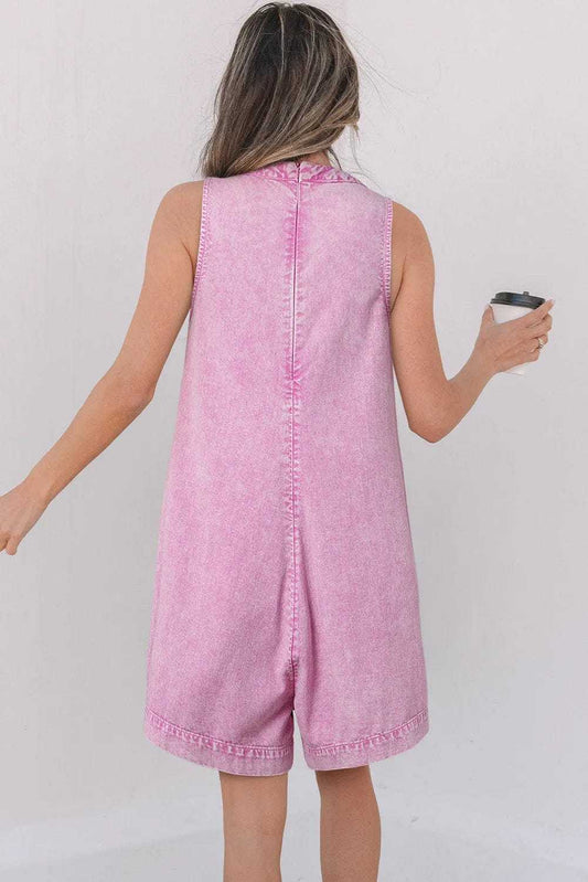 Rompers Bonbon Denim Pleat Romper