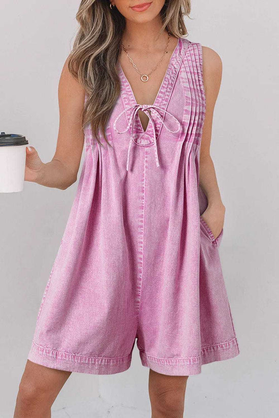 Rompers Bonbon / S / 100%Cotton Bonbon Denim Pleat Romper