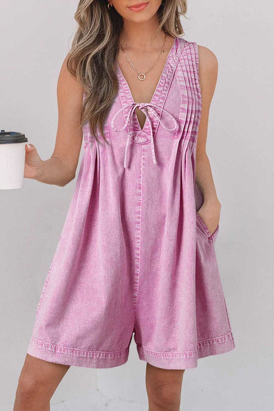 Rompers Bonbon / S / 100%Cotton Bonbon Denim Pleat Romper