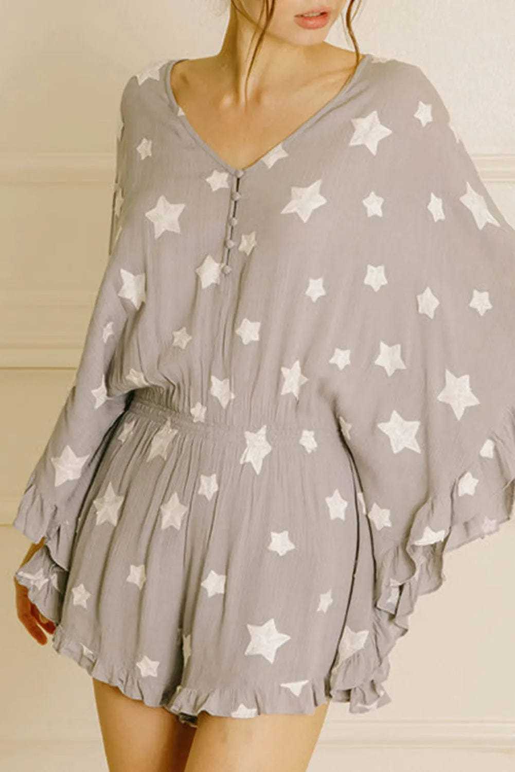 Rompers Gray / S / 100%Polyester Gray Star Kimono Romper
