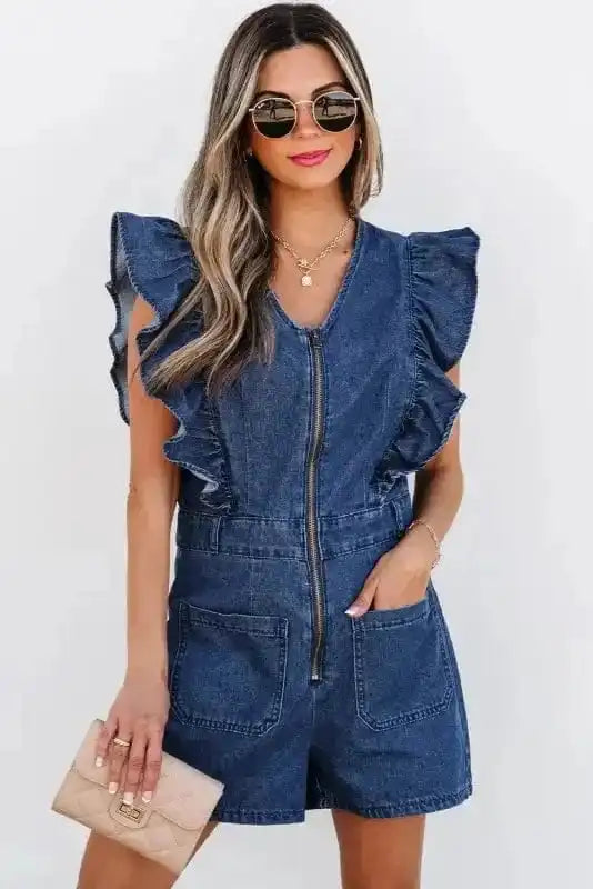 Rompers Sail Blue / S / 82%Cotton+10%Polyester+8%Viscose Denim Delight Ruffled Romper