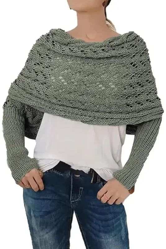Scarves Gray / ONE SIZE / terylene Hollowed Knit Scarf with Sleeves