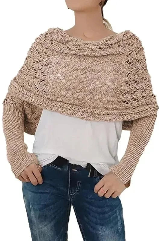 Scarves Gray / ONE SIZE / terylene Hollowed Knit Scarf with Sleeves