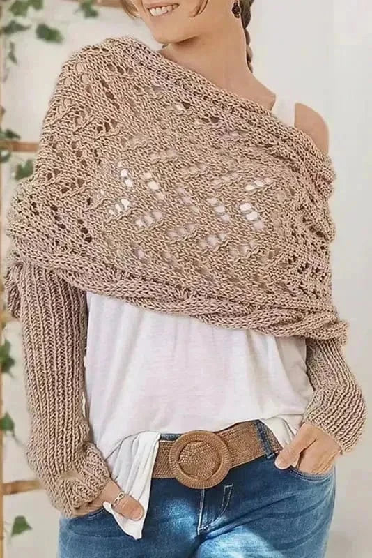 Scarves Gray / ONE SIZE / terylene Hollowed Knit Scarf with Sleeves