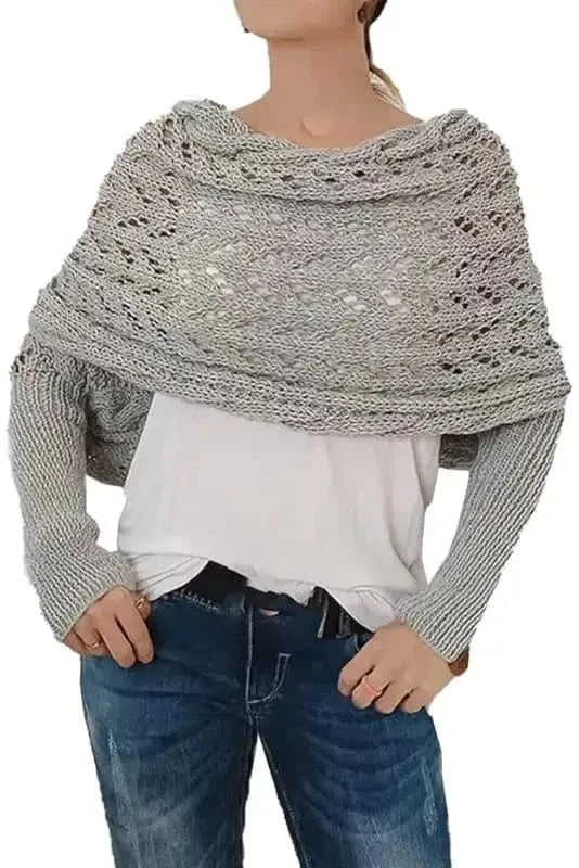 Scarves Gray / ONE SIZE / terylene Hollowed Knit Scarf with Sleeves