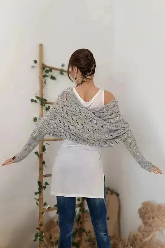 Scarves Gray / ONE SIZE / terylene Hollowed Knit Scarf with Sleeves