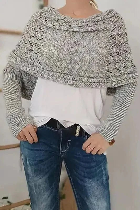 Scarves Gray / ONE SIZE / terylene Hollowed Knit Scarf with Sleeves