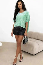 Sequin Blouses Moonlight Jade Sequin Velvet Blouse