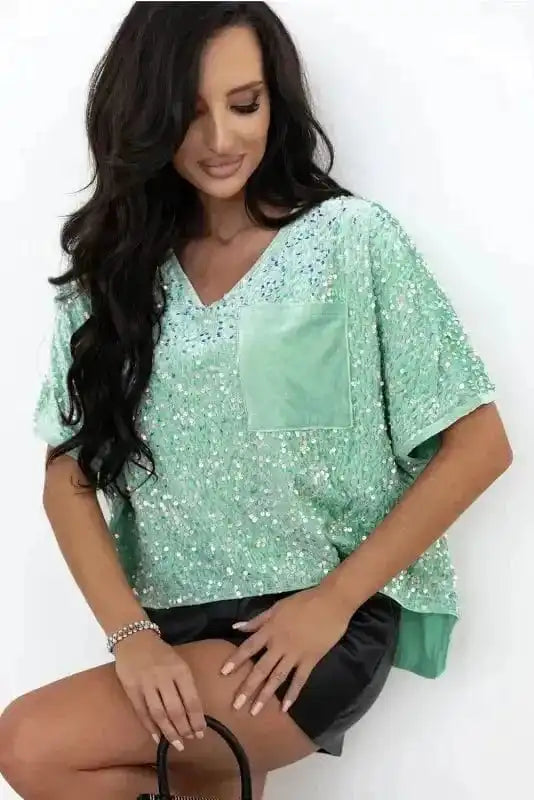 Sequin Blouses Moonlight Jade Sequin Velvet Blouse