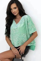 Sequin Blouses Moonlight Jade Sequin Velvet Blouse
