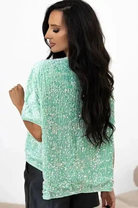 Sequin Blouses Moonlight Jade Sequin Velvet Blouse