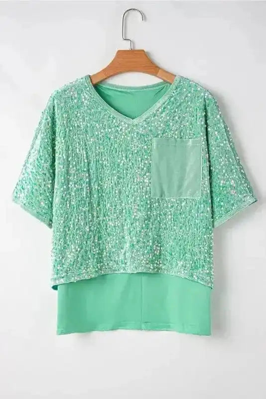 Sequin Blouses Moonlight Jade Sequin Velvet Blouse