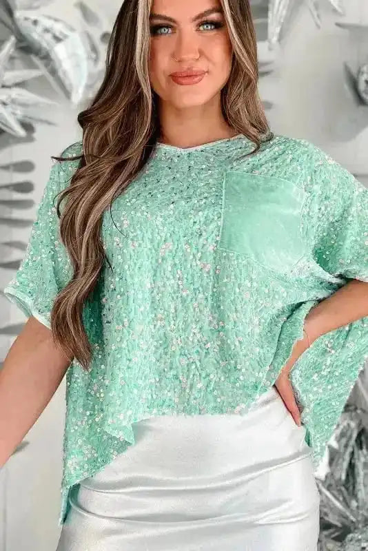 Sequin Blouses Moonlight Jade Sequin Velvet Blouse