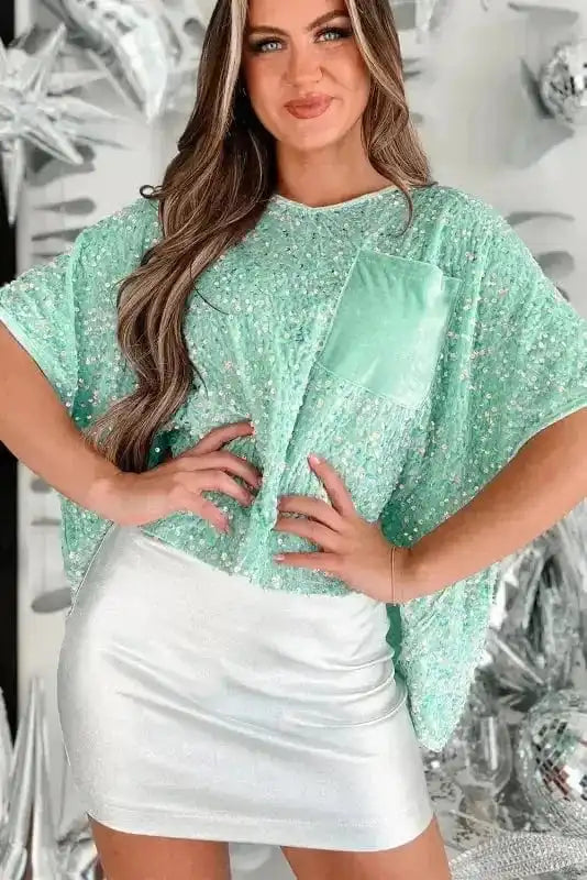 Sequin Blouses Moonlight Jade Sequin Velvet Blouse