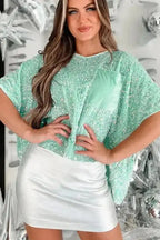 Sequin Blouses Moonlight Jade Sequin Velvet Blouse