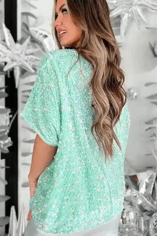 Sequin Blouses Moonlight Jade Sequin Velvet Blouse